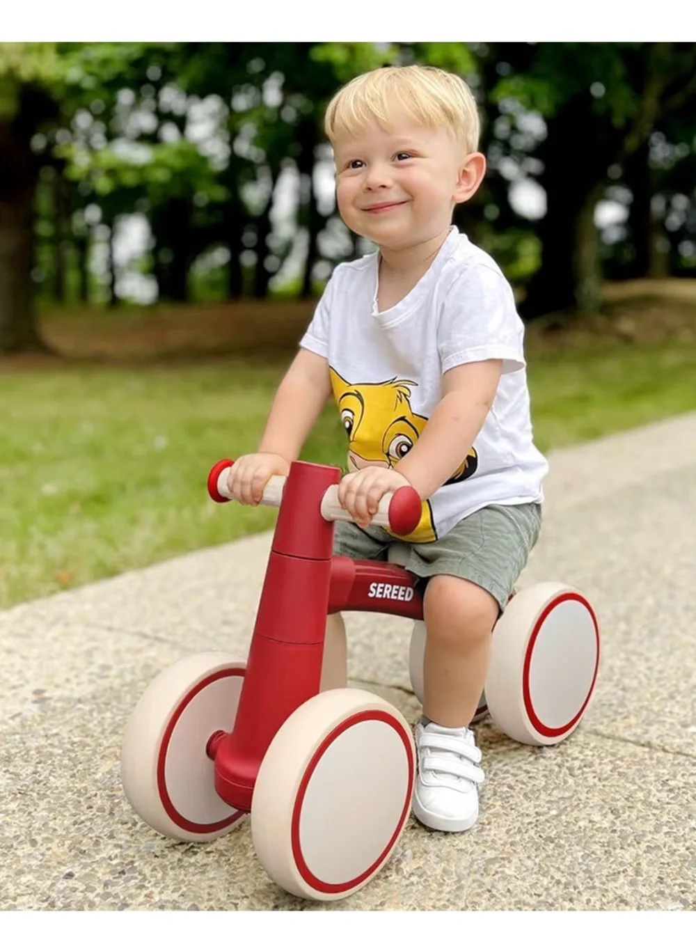 New in the Box Sereed Baby Balance Bike - Natural Kraft Brown and Red